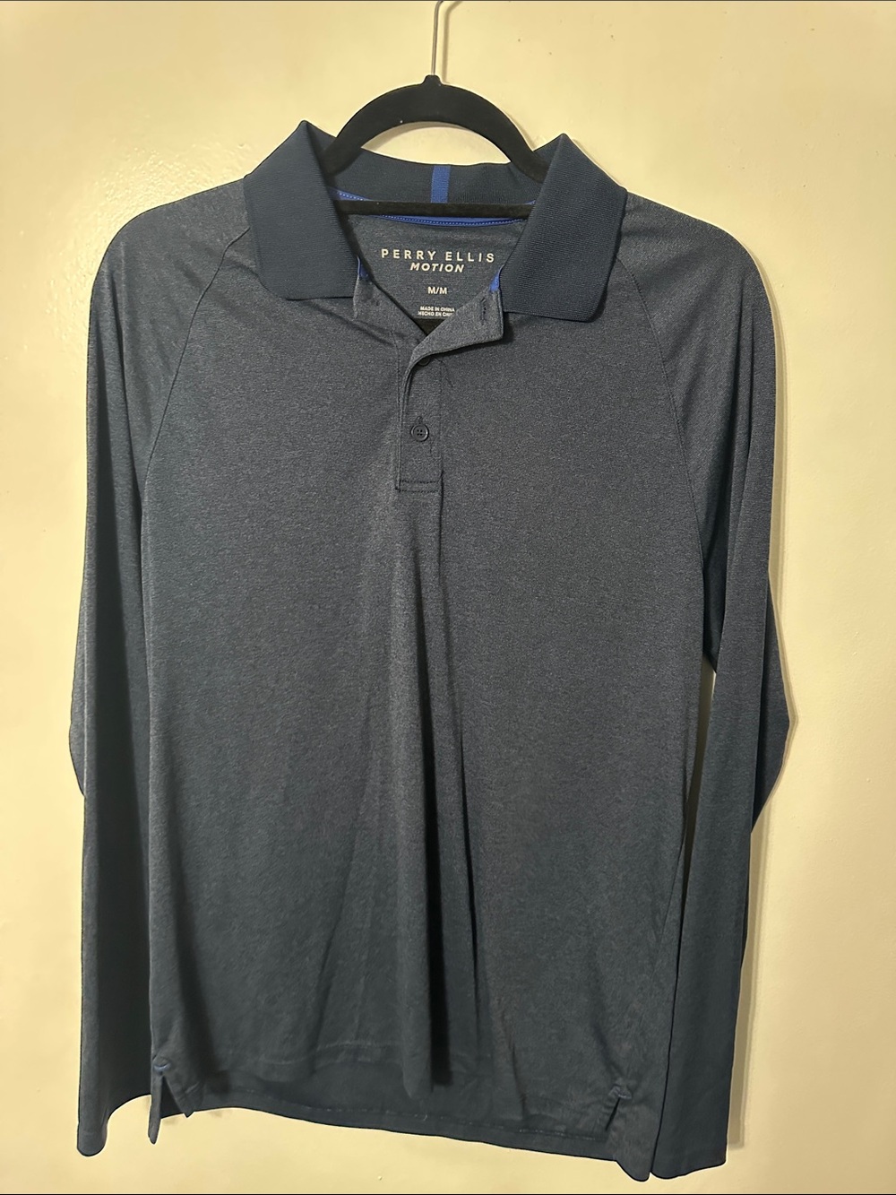 Perry Ellis Long Sleeve Polo - Navy Blue